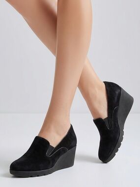 Donald J. Pliner Melia Black Suede Wedge Heels